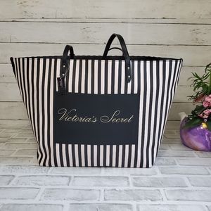 Victoria’s Secret Striped Weekend Tote Bag NWT Black Pink Stripes